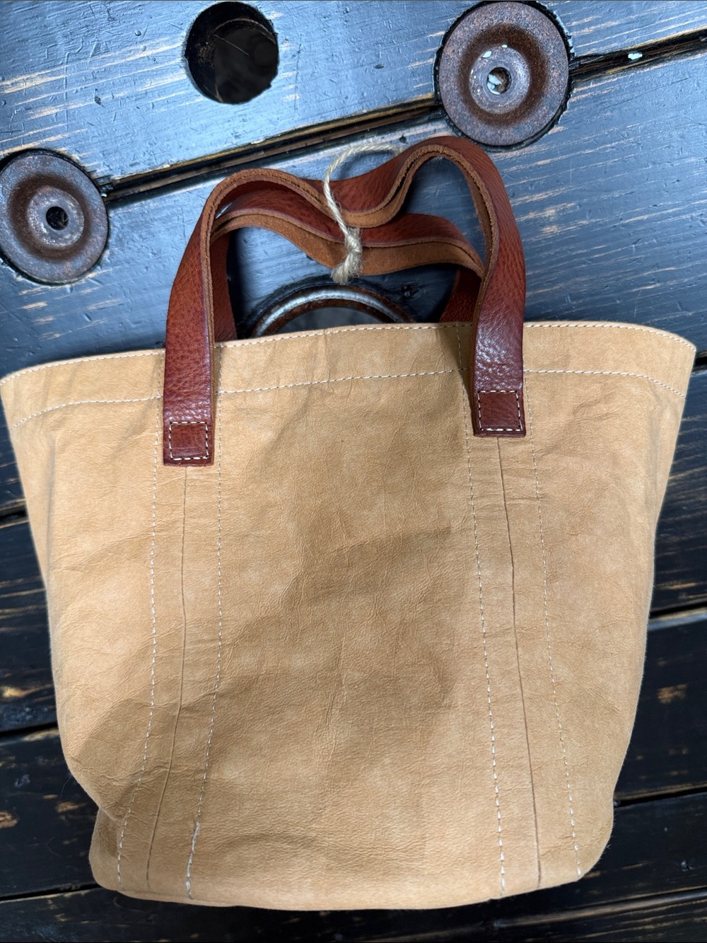 Uashmama Small Tote Bag with Leather Handles - Brown